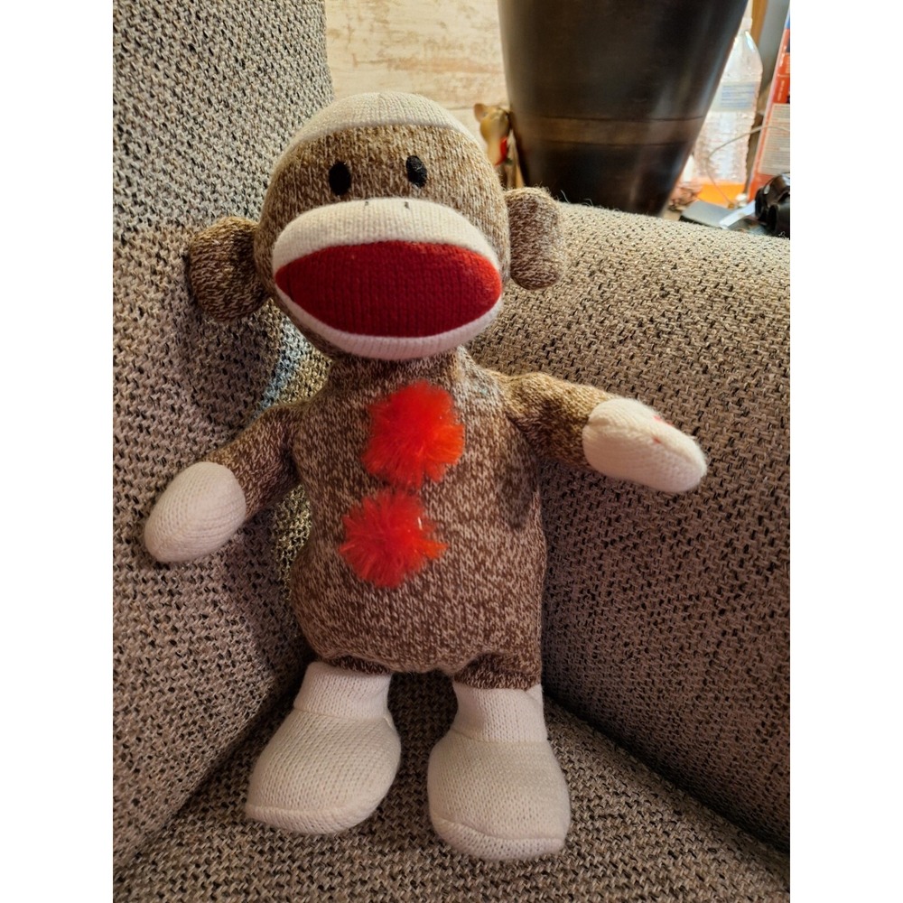 Gemmy-Monkey Town-Brown,White & Red Sock Monkey Plush-Sings "Dynamite" and Dance